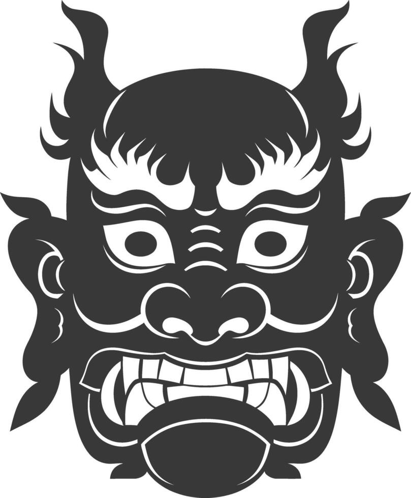AI generated Silhouette Japanese Traditional Mask  black color only vector