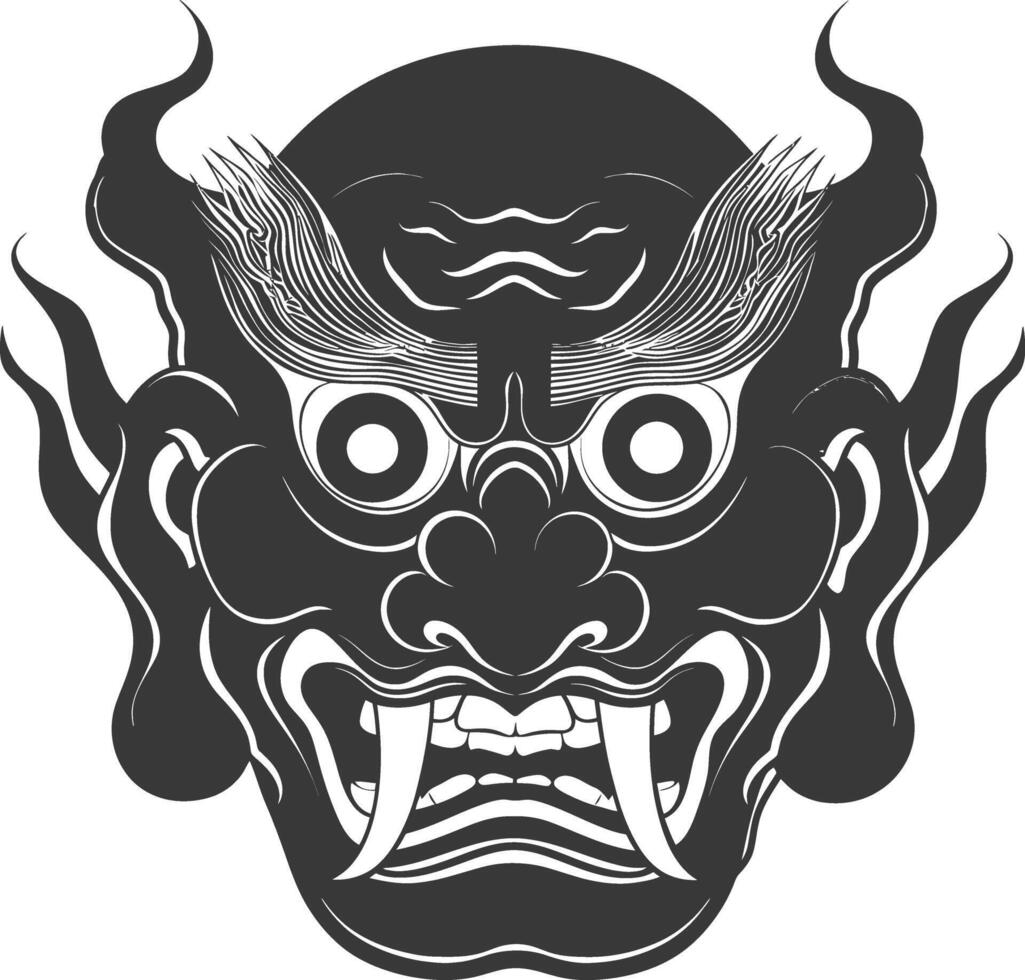 AI generated Silhouette Japanese Traditional Mask  black color only vector