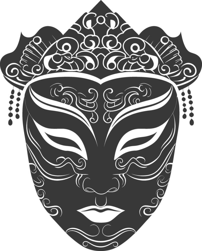 AI generated Silhouette Japanese Traditional Mask black color only vector