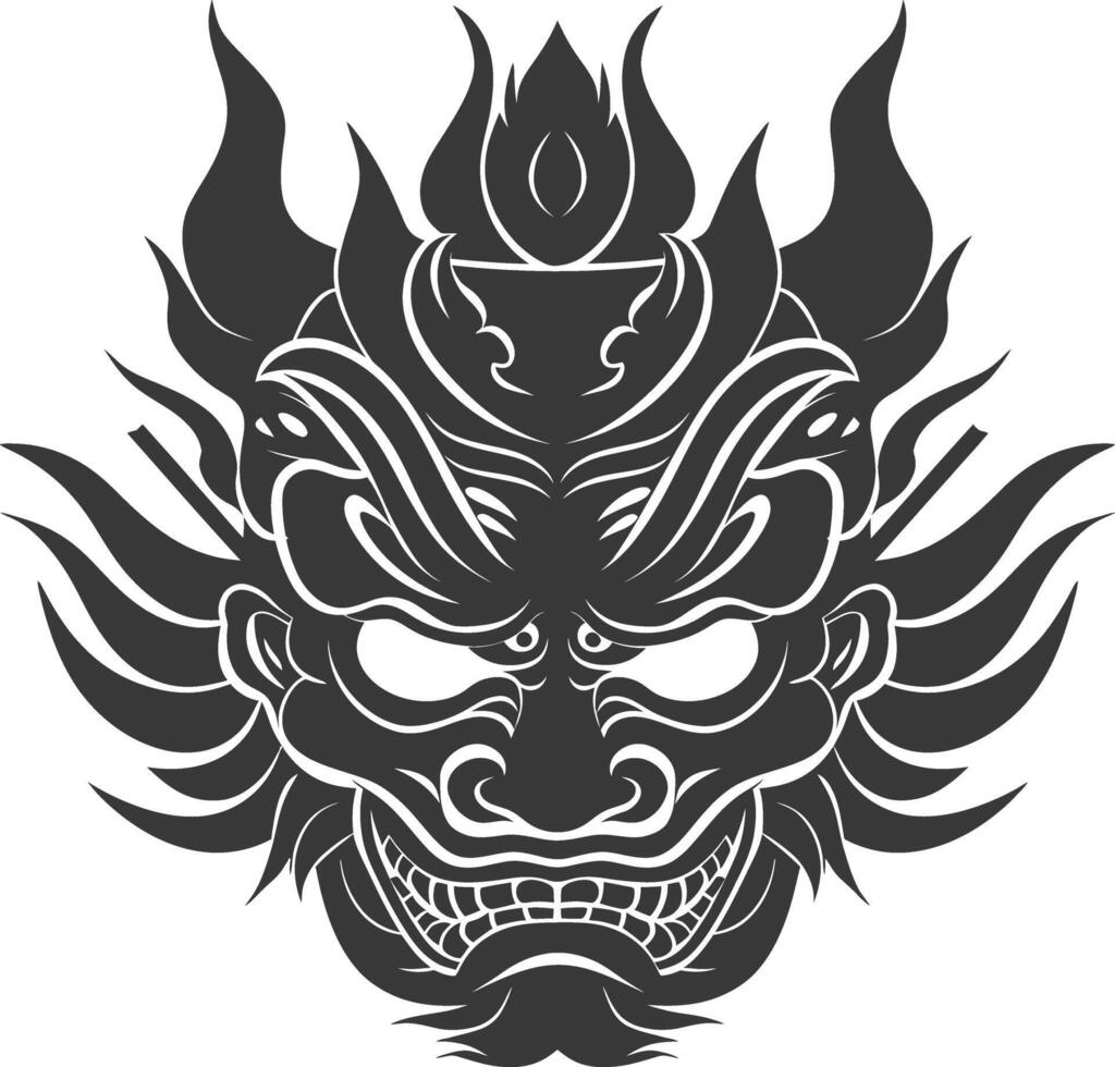 AI generated Silhouette Japanese Traditional Mask  black color only vector