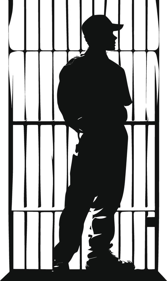 AI generated Silhouette prisoner in jail black color only full body vector