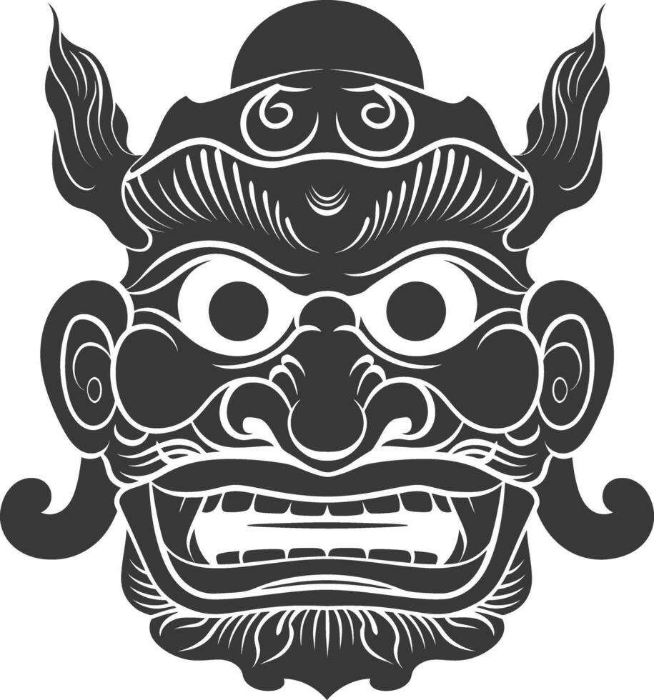 AI generated Silhouette Japanese Traditional Mask  black color only vector