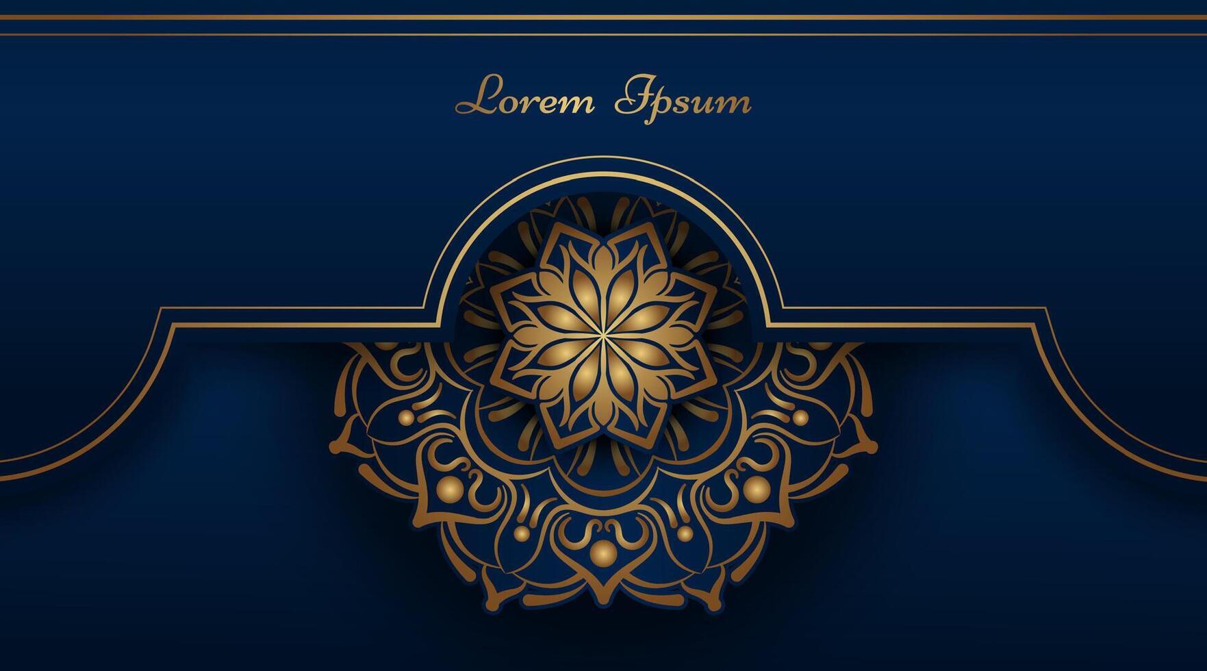 Blue background with golden mandala ornament vector