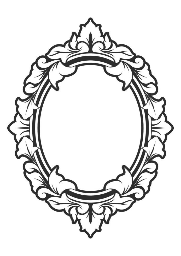 oval frame, floral carved ornamental vector