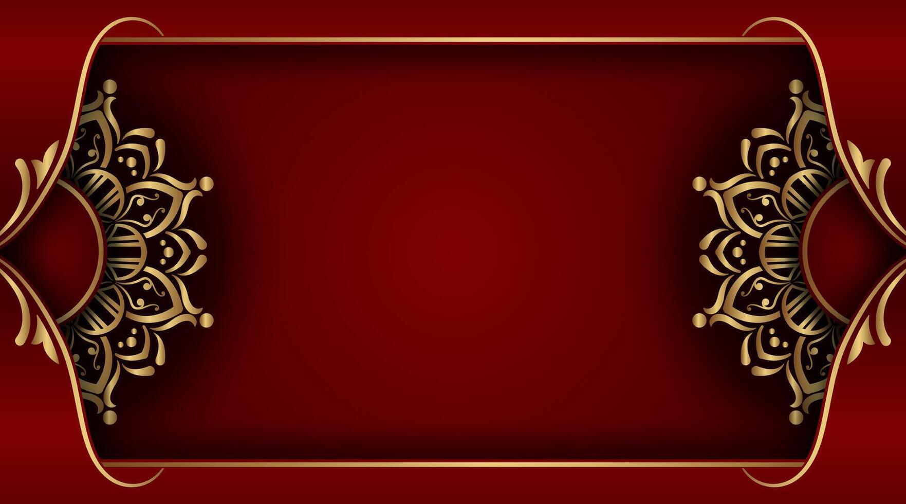 Red background with golden mandala ornament vector