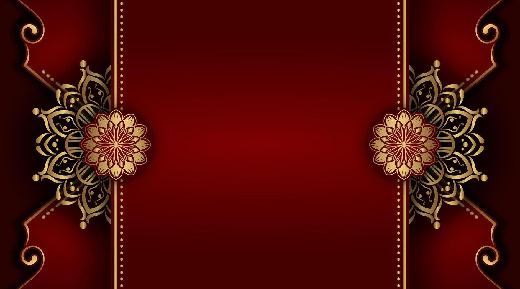 Red background with golden mandala ornament vector