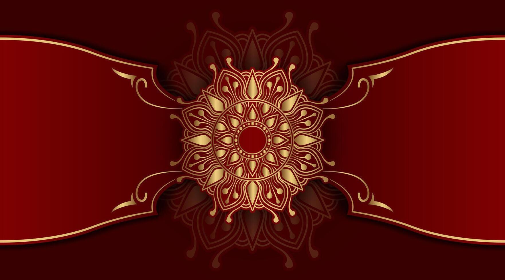 Red background with golden mandala ornament vector