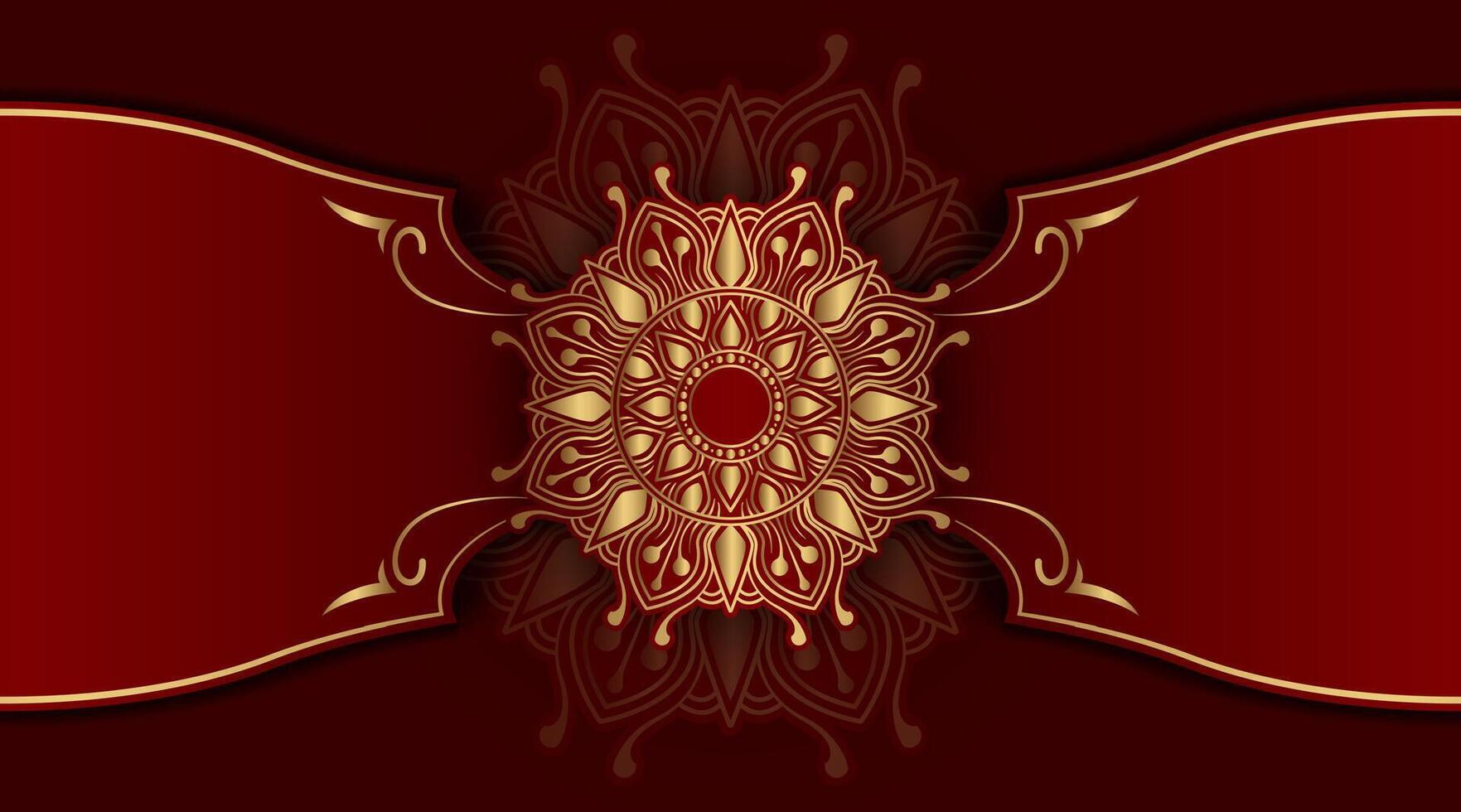 fondo rojo con adorno de mandala dorado vector