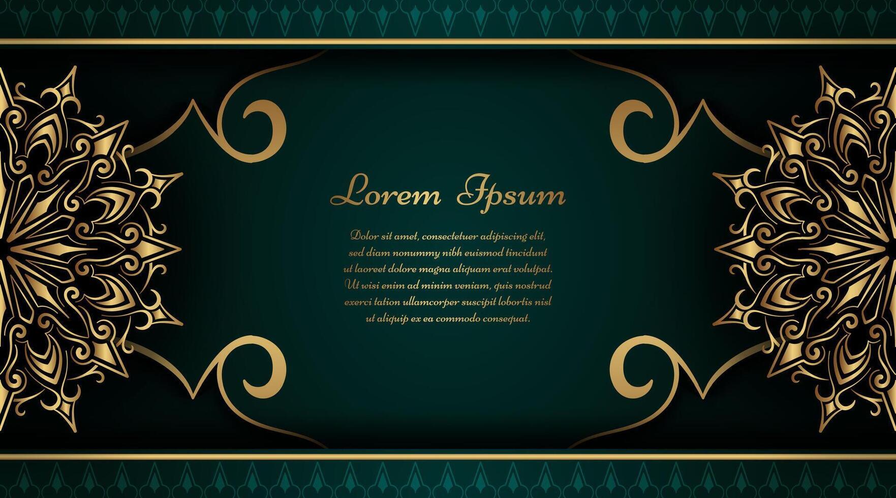 Green background with golden mandala ornament vector