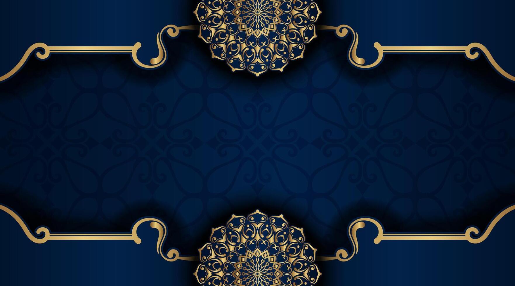 Blue background with golden mandala ornament vector