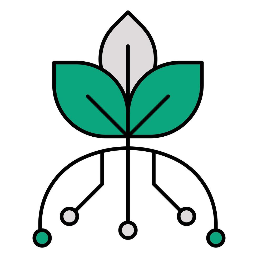 Smart Plant Icon. Tech Infused Growth. Bio Tech Plant Icon. Nature Meets Technology. Tech Leaf Icon. Symbiosis of Nature and Tech. vector