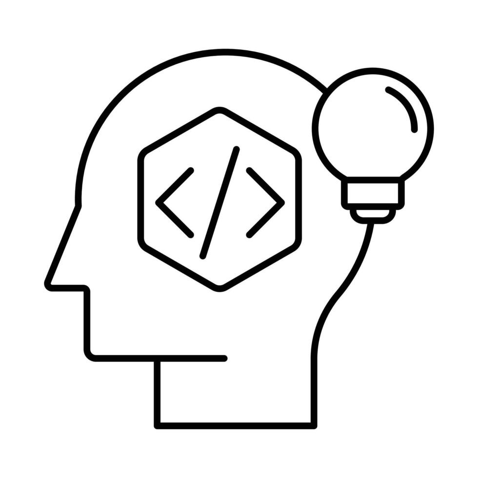 AI Functionality Icon. Code and Efficiency Icon. AI Code and Bulb Icon. Vector Editable Stroke Icon.