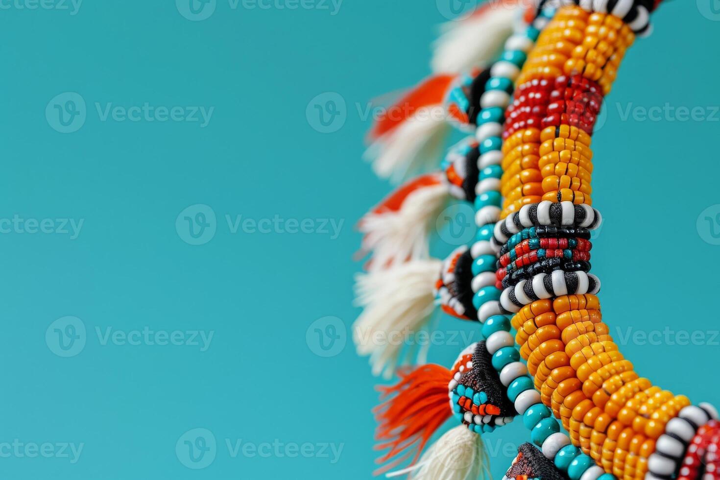 AI generated Up close view of a colorful beaded necklace, showcasing intricate patterns and vibrant hues in a stunning display of craftsmanship. photo