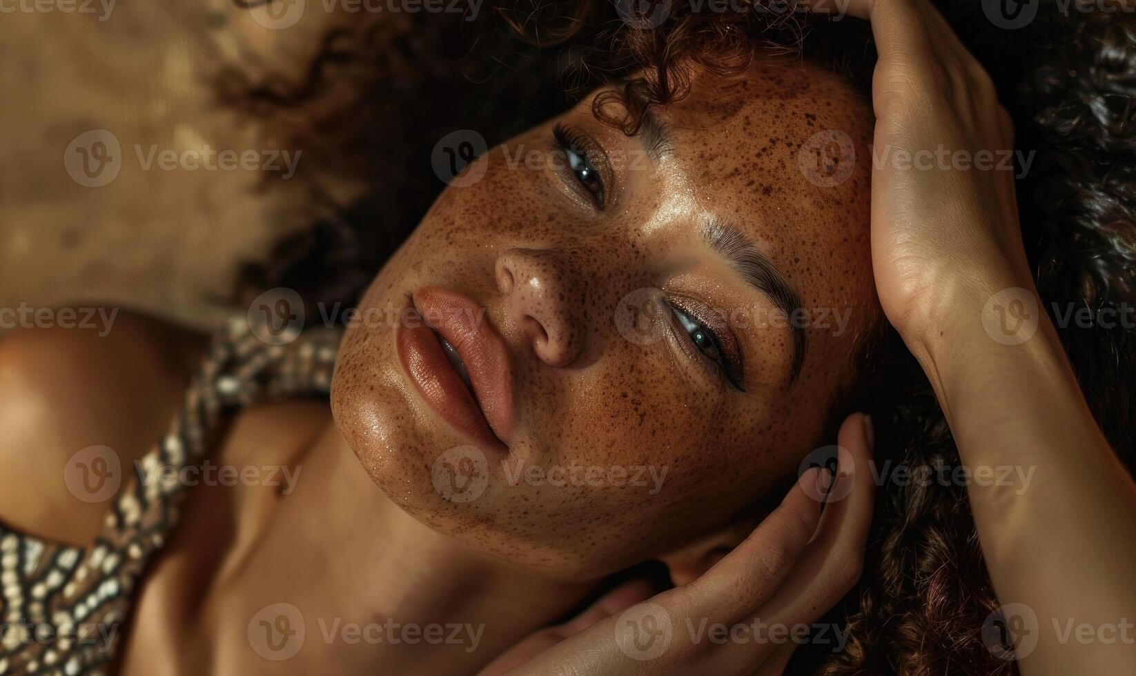 AI generated Close up portrait of a beautiful african american woman with freckles photo
