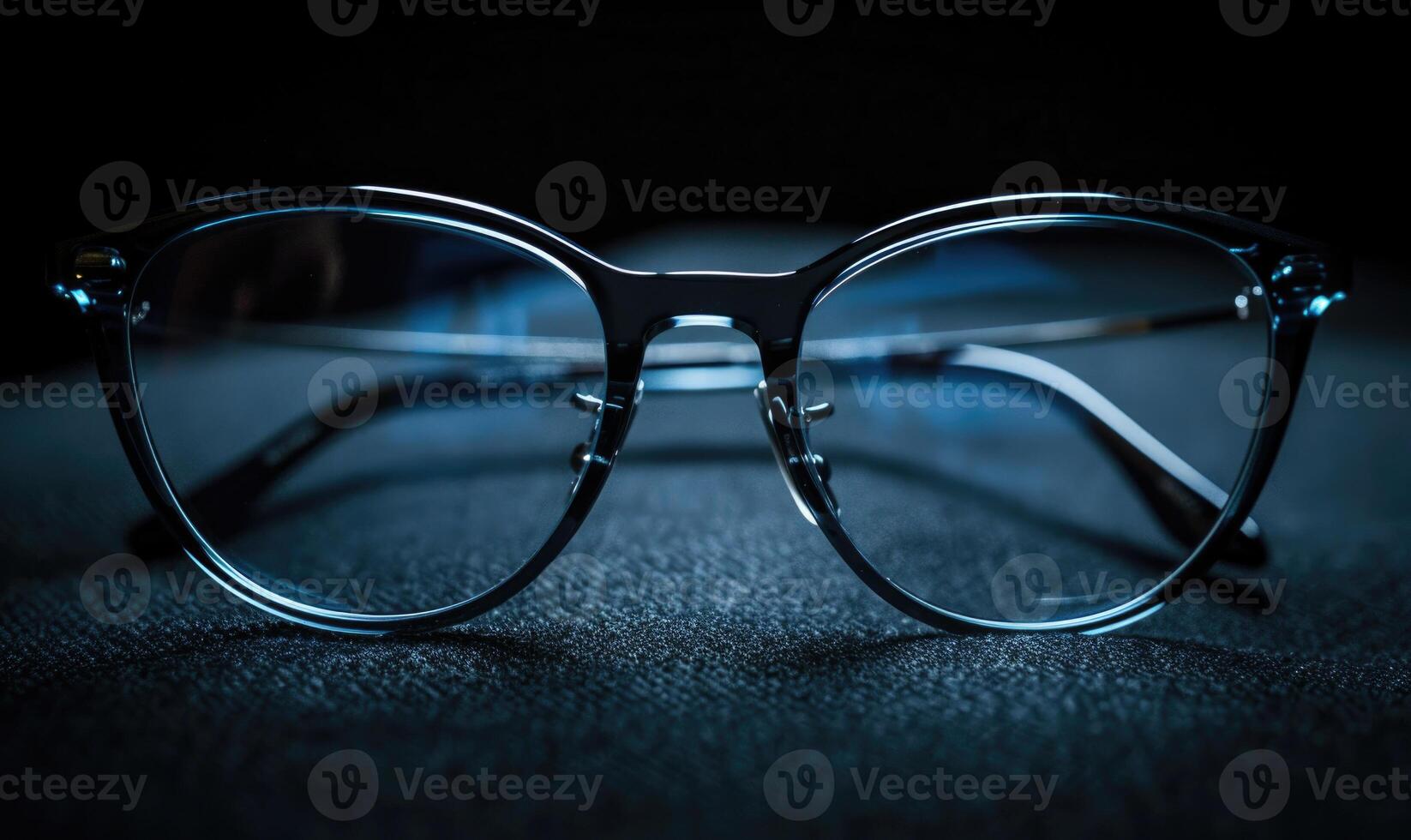 AI generated Eyeglasses on a dark background. Selective focus. photo