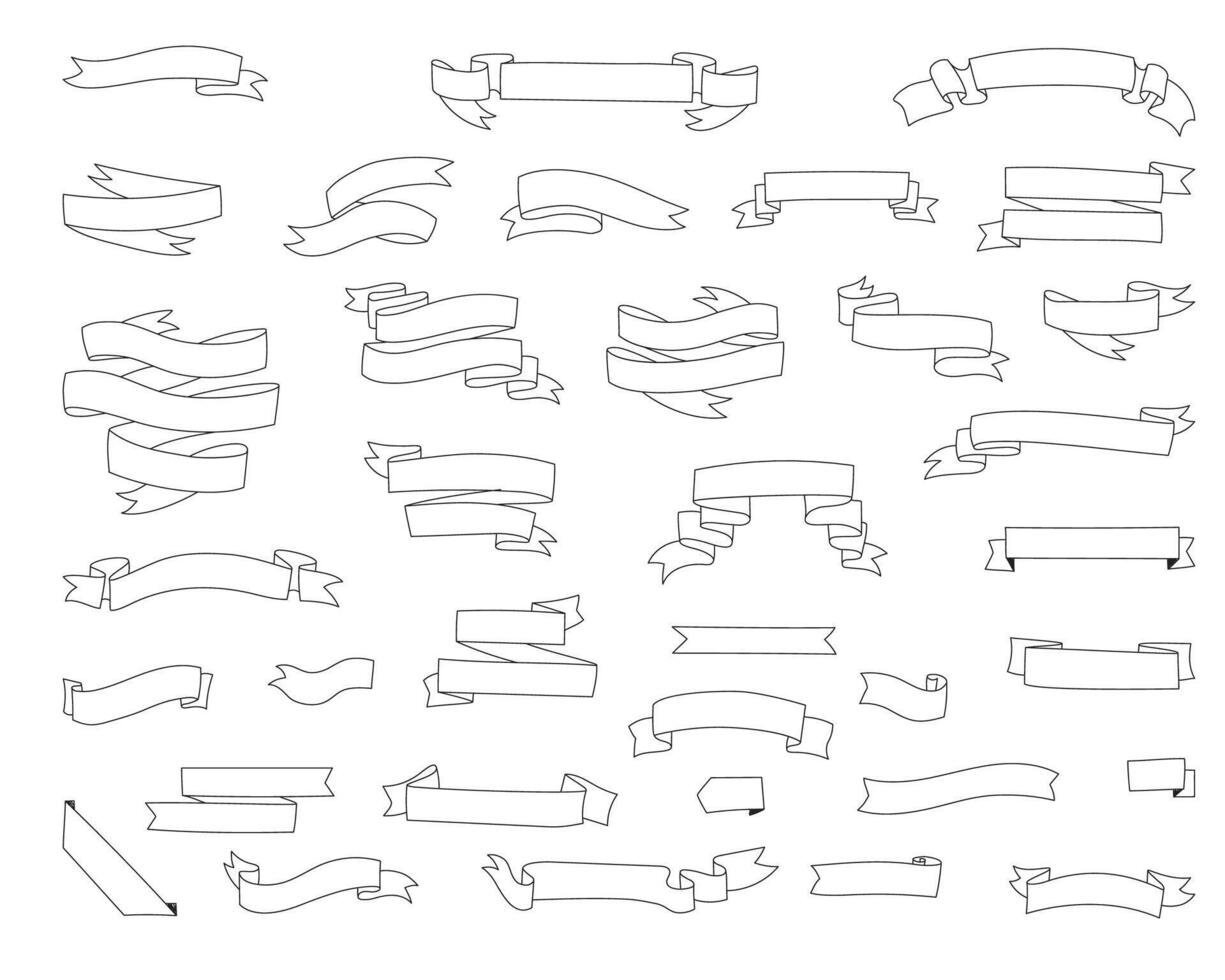Ribbon thin line icon set. Simple ribbon black contour symbol isolated on white. vector