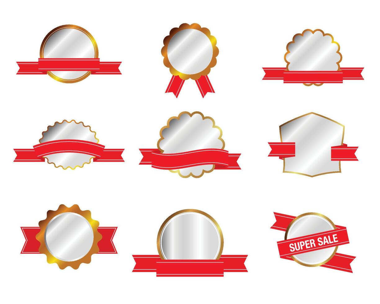 Set of red ribbons and award badges. Red And Golden Labels vector