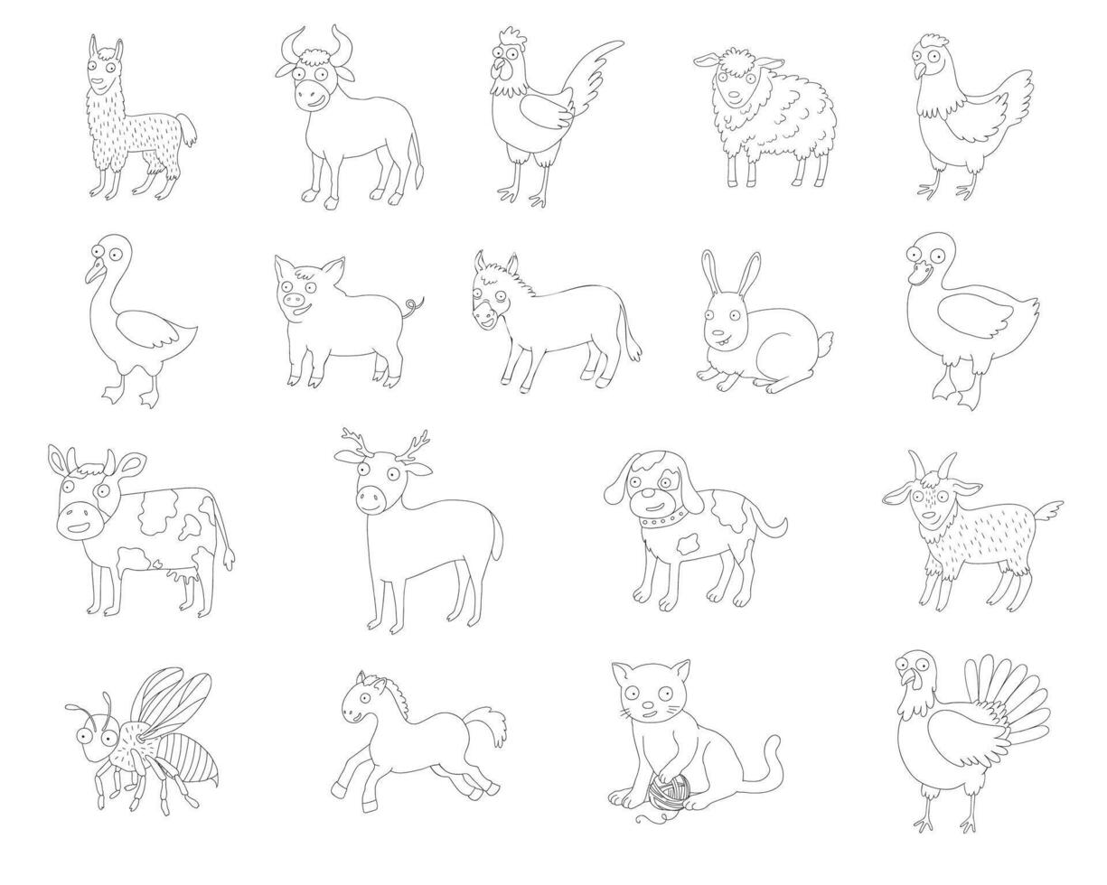 Farm Animals set. Vector sketches hand drawn illustration background.