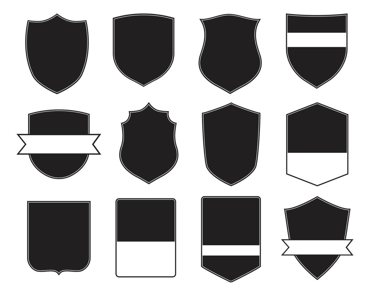 Set of different shield shapes icons. Vintage labels or badges retro style set. vector