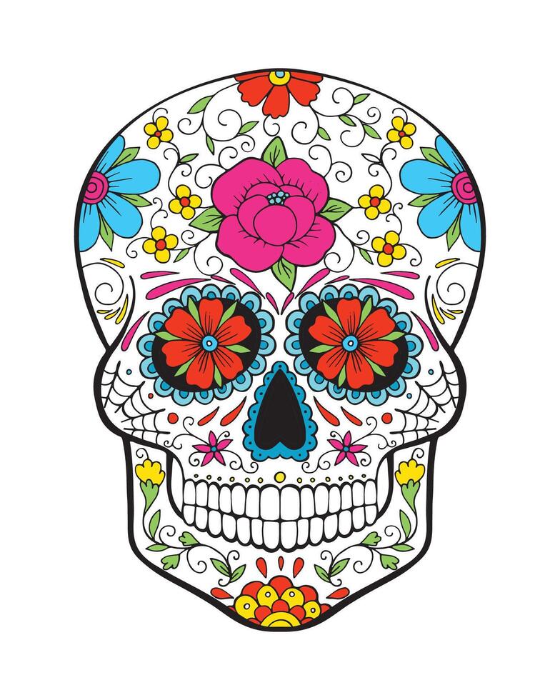 Mexican sugar skull. Day of The Dead colorful Skull with floral ornament. vector