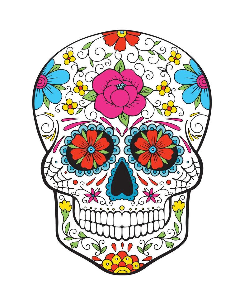 mexicano azúcar cráneo. día de el muerto vistoso cráneo con floral ornamento. vector