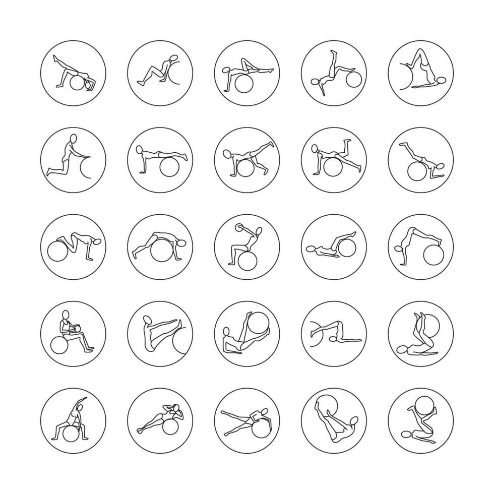 grande conjunto de lineal iconos ejercicio fitball vector