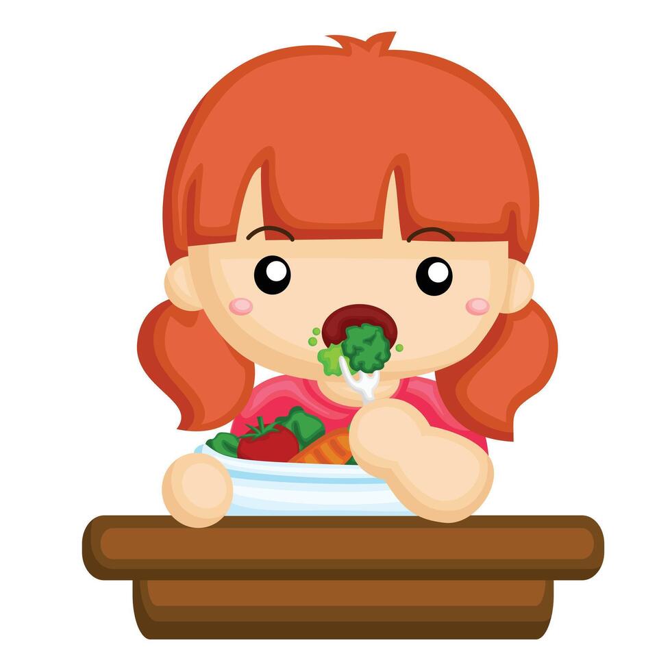 niños haciendo sano estilo de vida comiendo actividad dibujos animados ilustración vector clipart pegatina