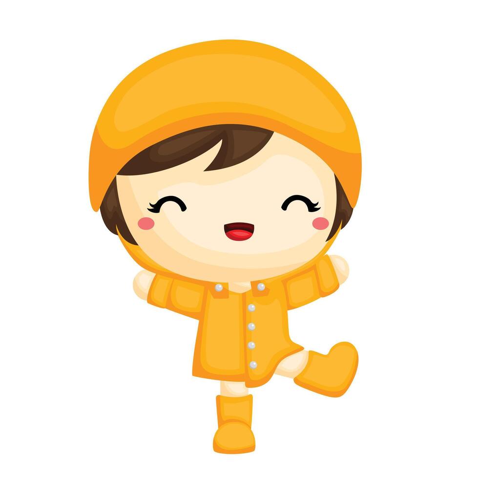 Cute Girl Kids with Yellow Outfit Cartoon Illustration Vector Clipart Sticker Decoration Background