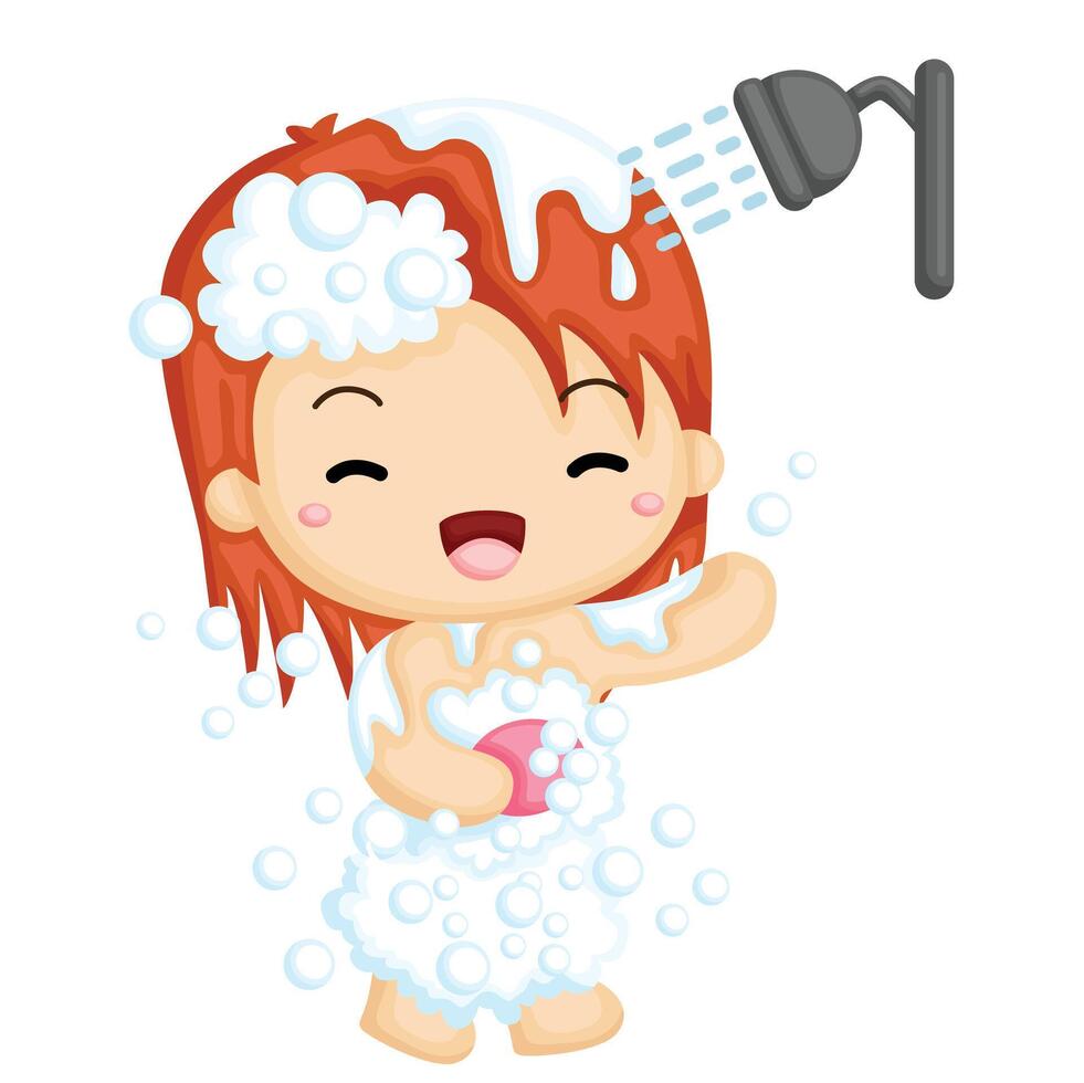 Kids Doing Healthy Lifestyle Washing Activity Cartoon Illustration Vector Clipart Sticker