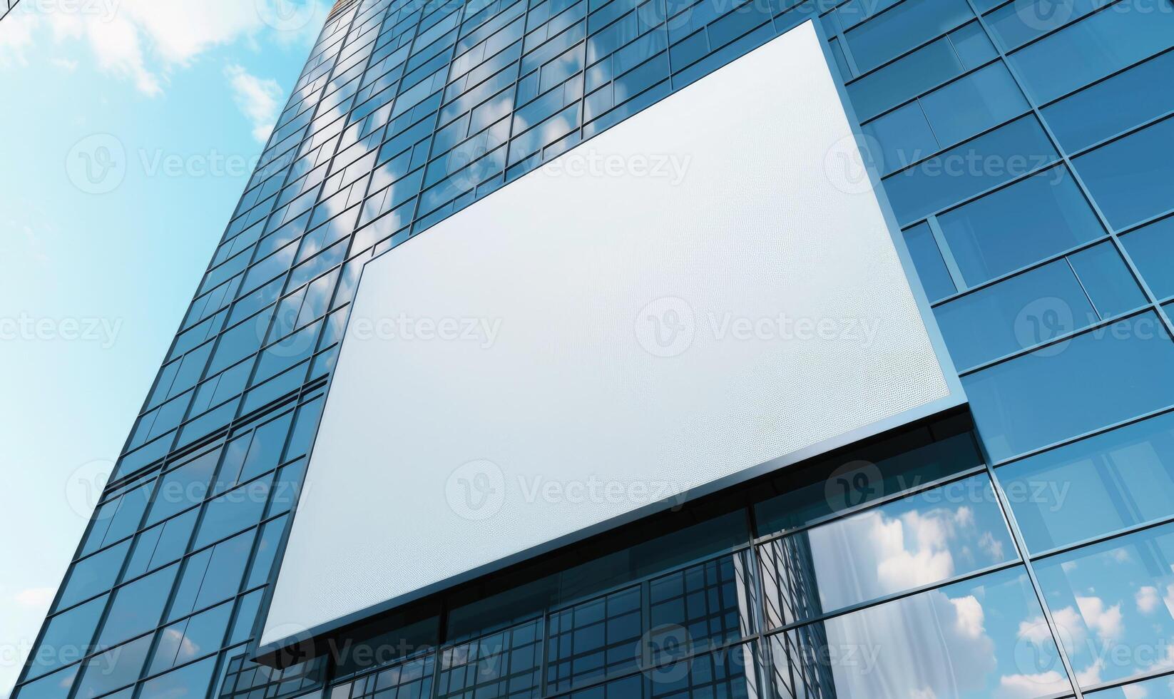 AI generated Blank screen banner mockup displayed on the modern building facade. Close Up view. photo