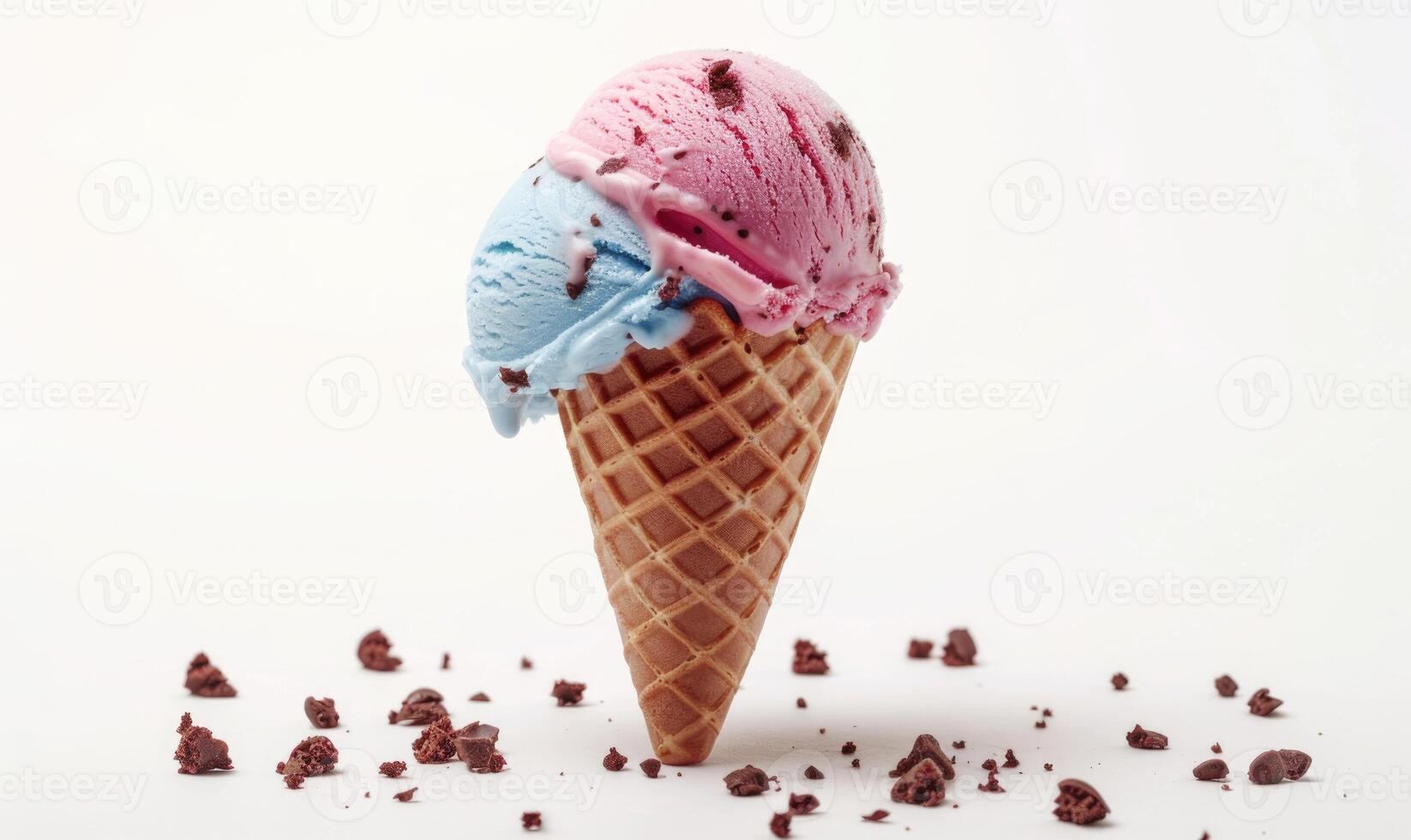 AI generated Neapolitan ice cream cones on white background photo