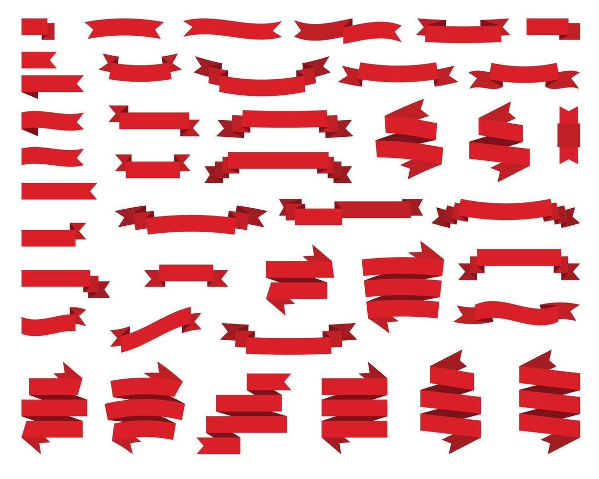 Red Web Ribbons Set, Vector Illustration