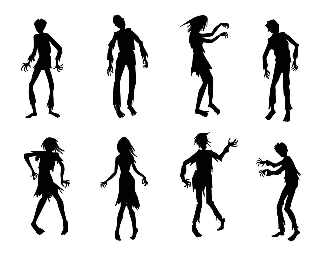 Zombie silhouettes set. Zombies isolated on white background vector