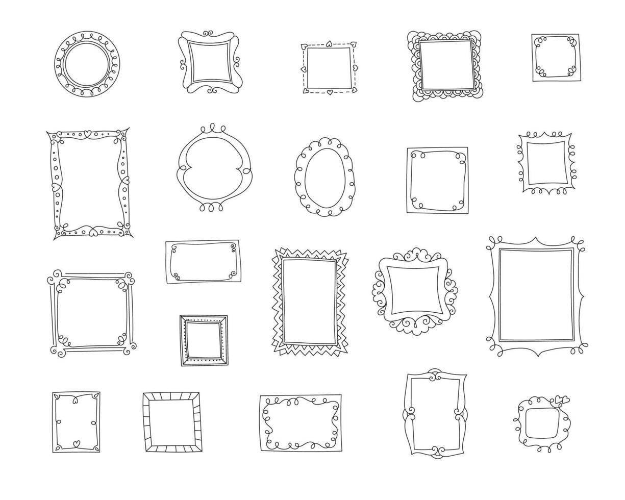 set of black round and square vintage frames. Ornament frame for sketchbook or bullet journal. vector