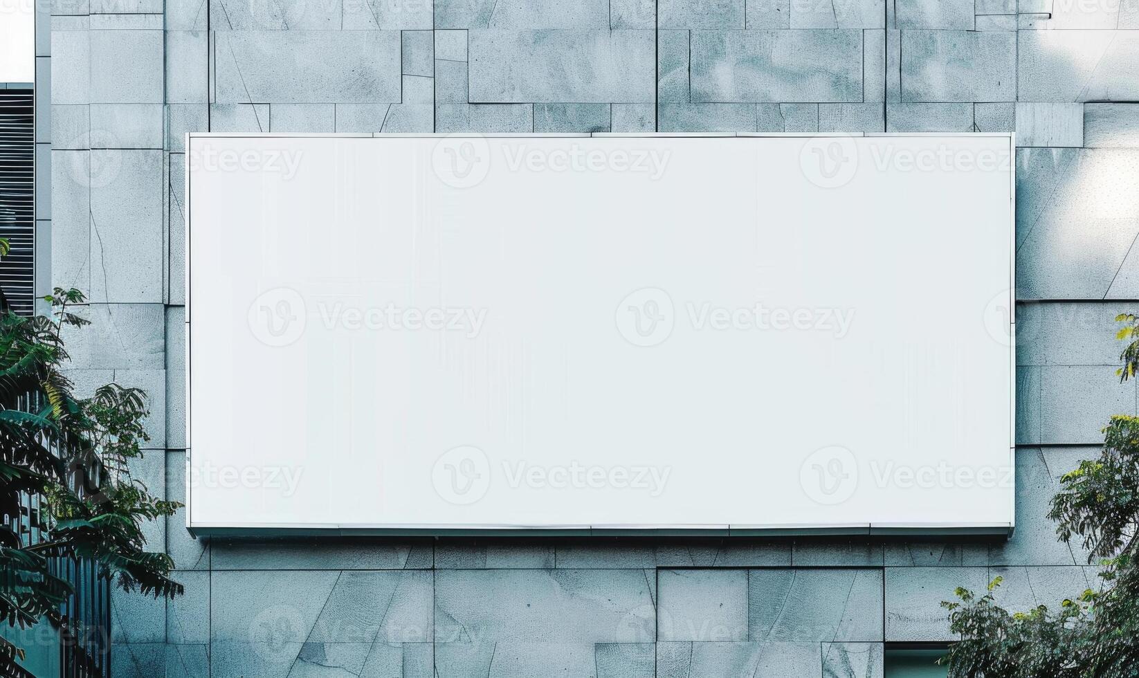 AI generated Blank screen banner mockup displayed on the modern building facade. Close Up view. photo