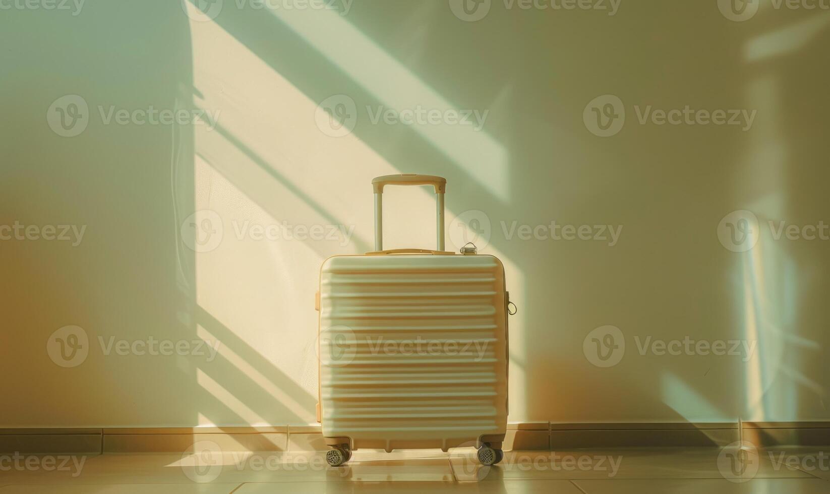 AI generated Suitcase in the room with sunlight and shadow on the wall photo