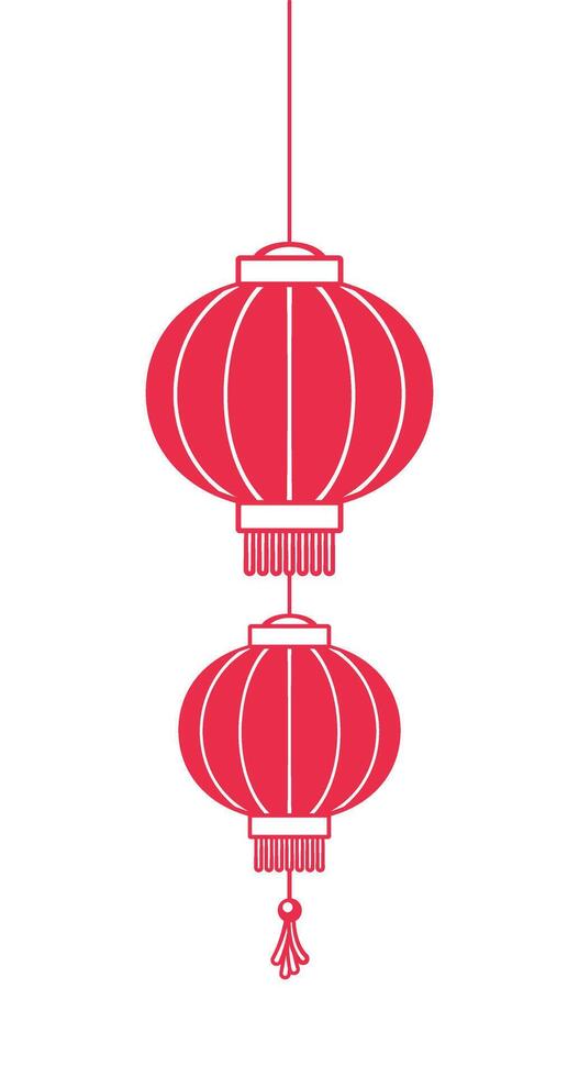 Red Hanging Chinese Lantern Silhouette, Lunar New Year and Mid-Autumn Festival Decoration Graphic. Decorations for the Chinese New Year. Chinese lantern festival. vector