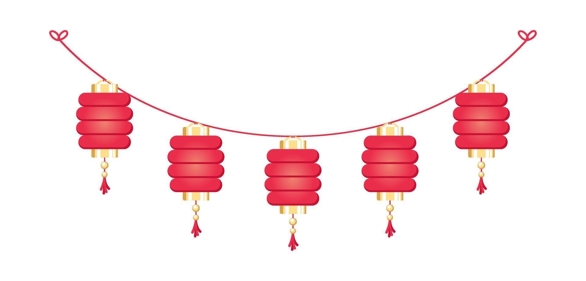 Chinese Lantern Hanging Garland, Lunar New Year and Mid-Autumn Festival Decoration Graphic vector