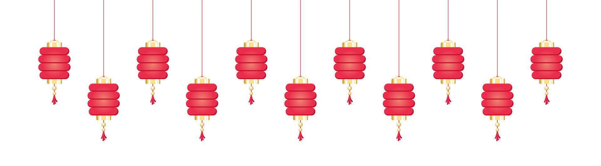 Hanging Chinese Lanterns Banner Border, Lunar New Year and Mid-Autumn Festival Decoration Graphic vector