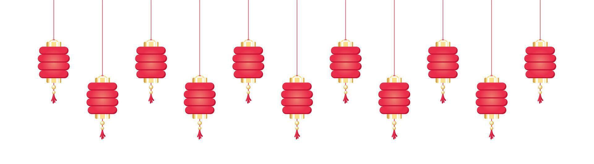 Hanging Chinese Lanterns Banner Border, Lunar New Year and Mid-Autumn Festival Decoration Graphic vector