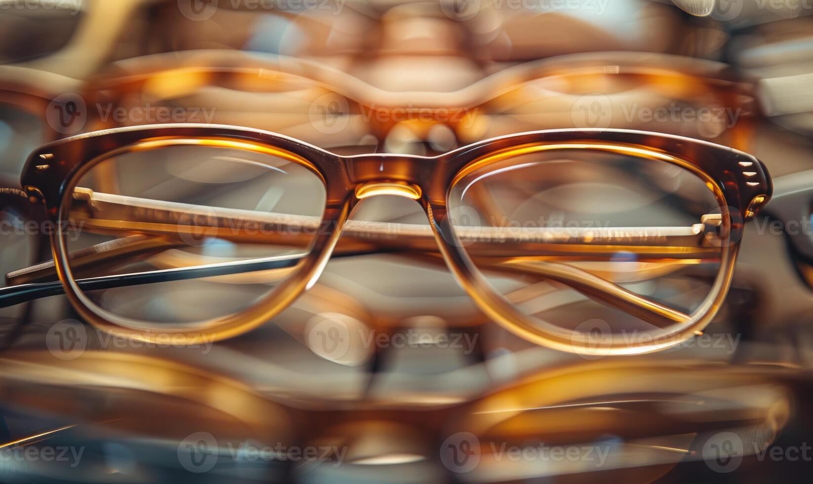 AI generated Glasses on display in a shop window, close-up shot photo