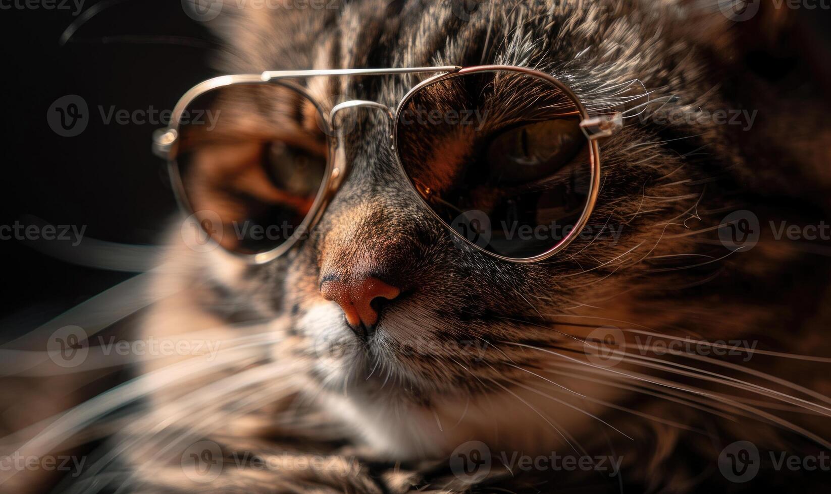 AI generated Portrait of a beautiful cat in round glasses. Selective focus. photo