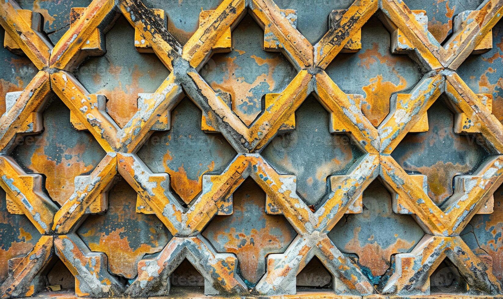 AI generated Background of the old iron lattice with a pattern of geometric shapes photo