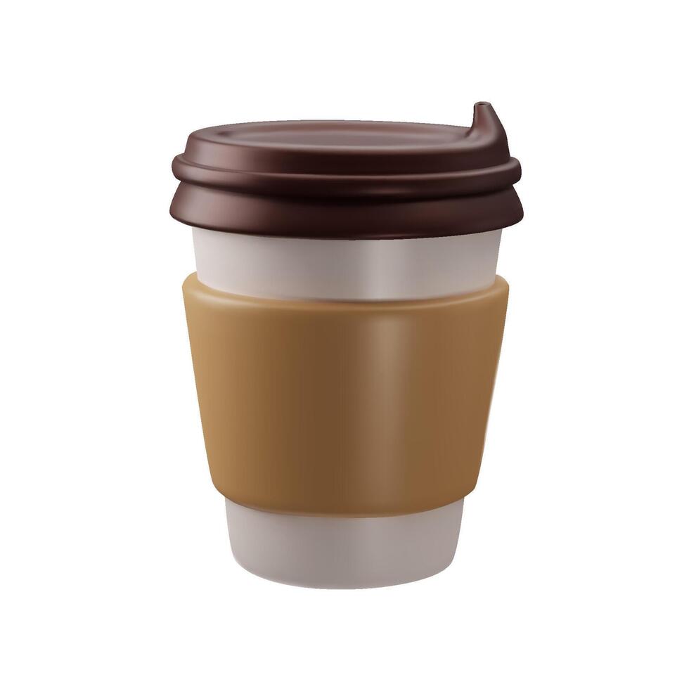 3d icono dibujos animados papel taza de café. para llevar café o té a Vamos o entrega comida concepto. vector ilustración aislado en blanco antecedentes.