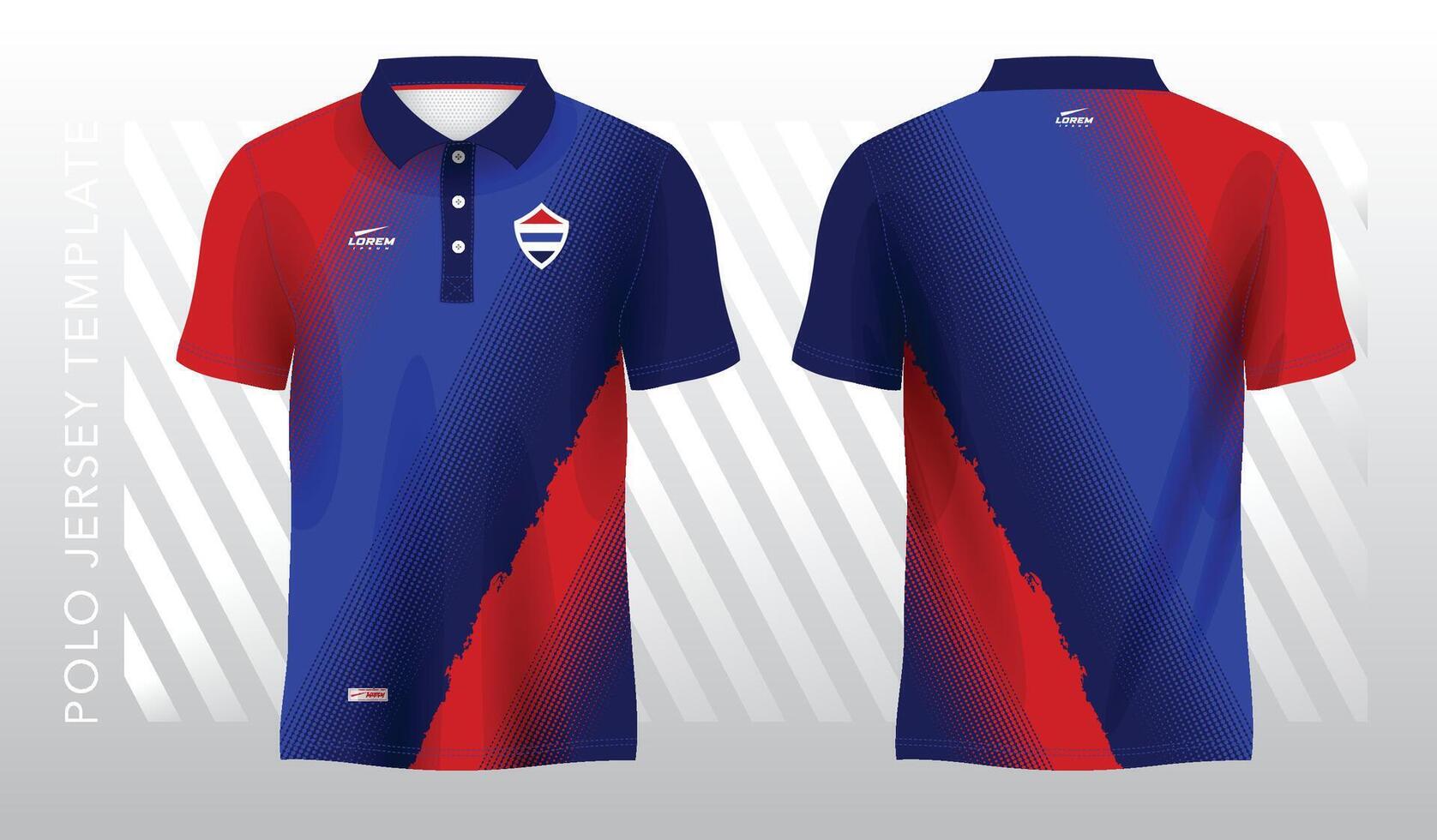 blue and red sublimation shirt for polo jersey template. front and back view vector