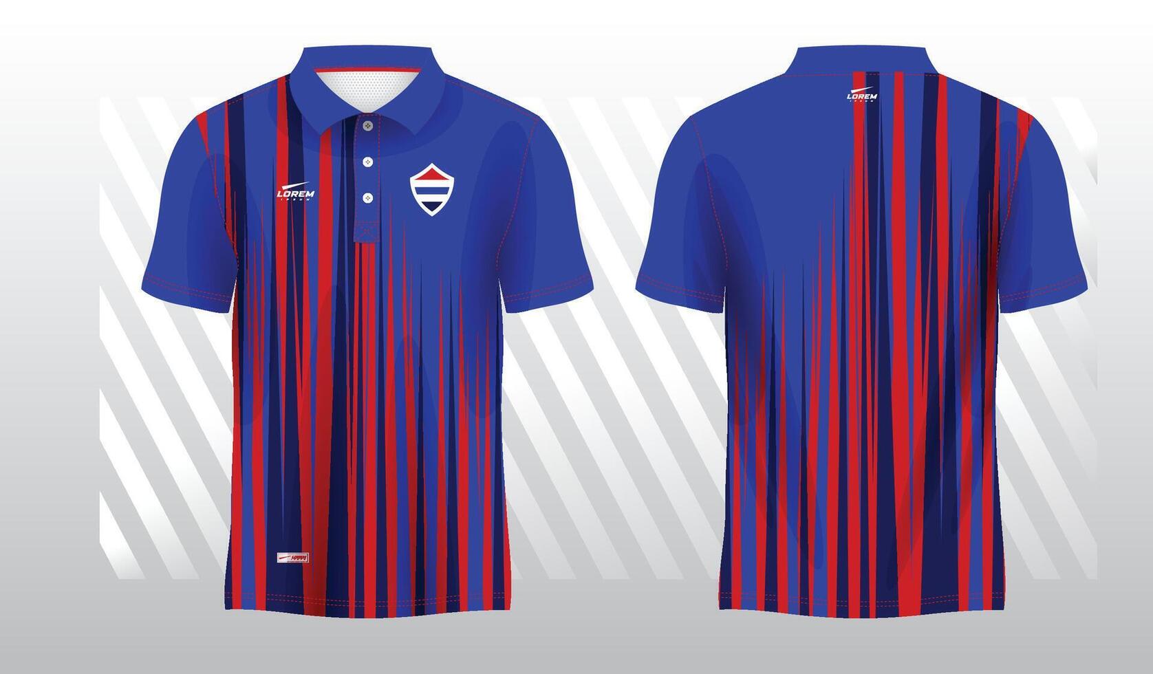 blue and red sublimation shirt for polo jersey template. front and back view vector