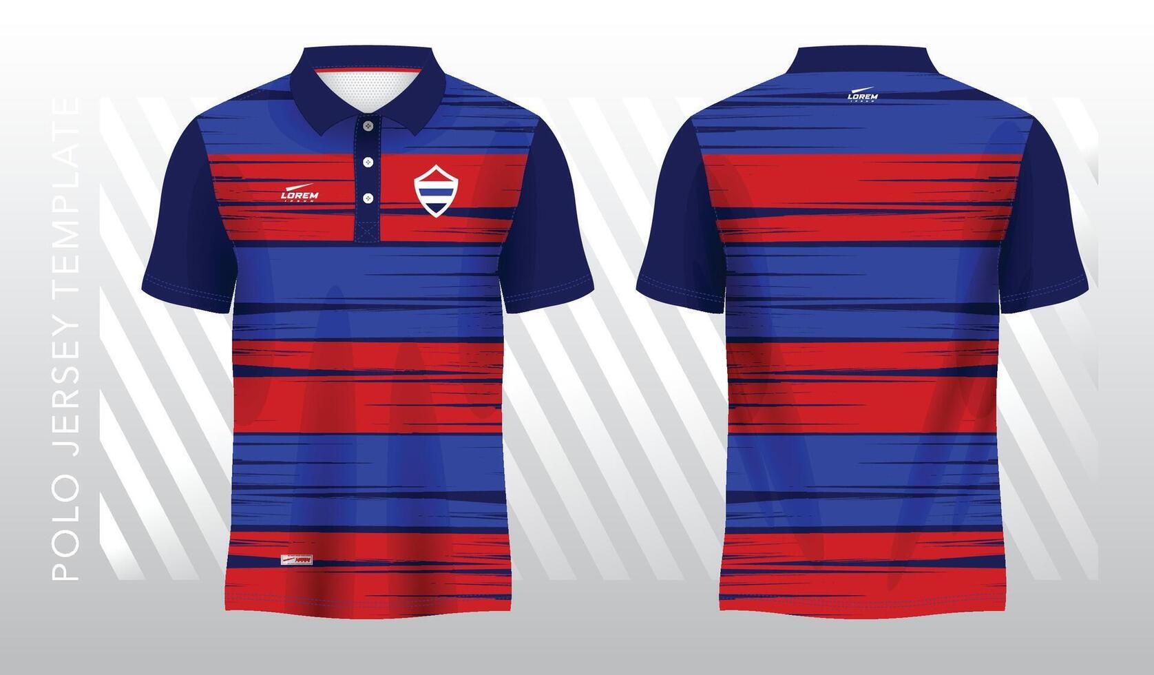 blue and red sublimation shirt for polo jersey template. front and back view vector