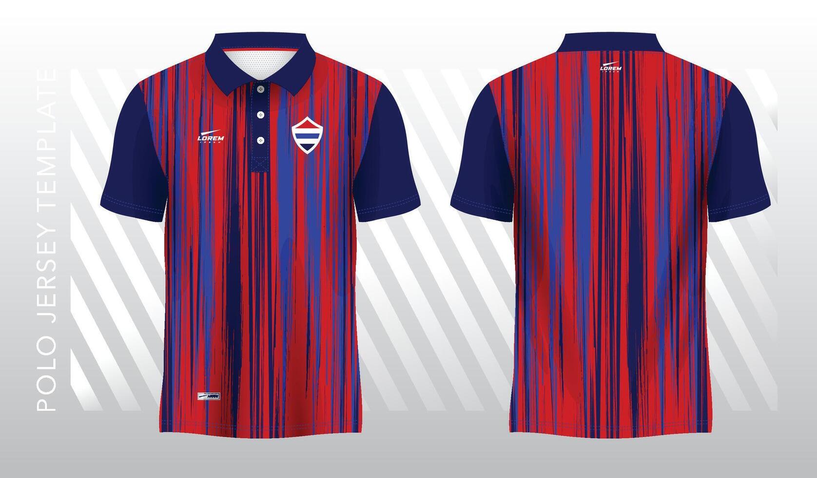 blue and red sublimation shirt for polo jersey template. front and back view vector