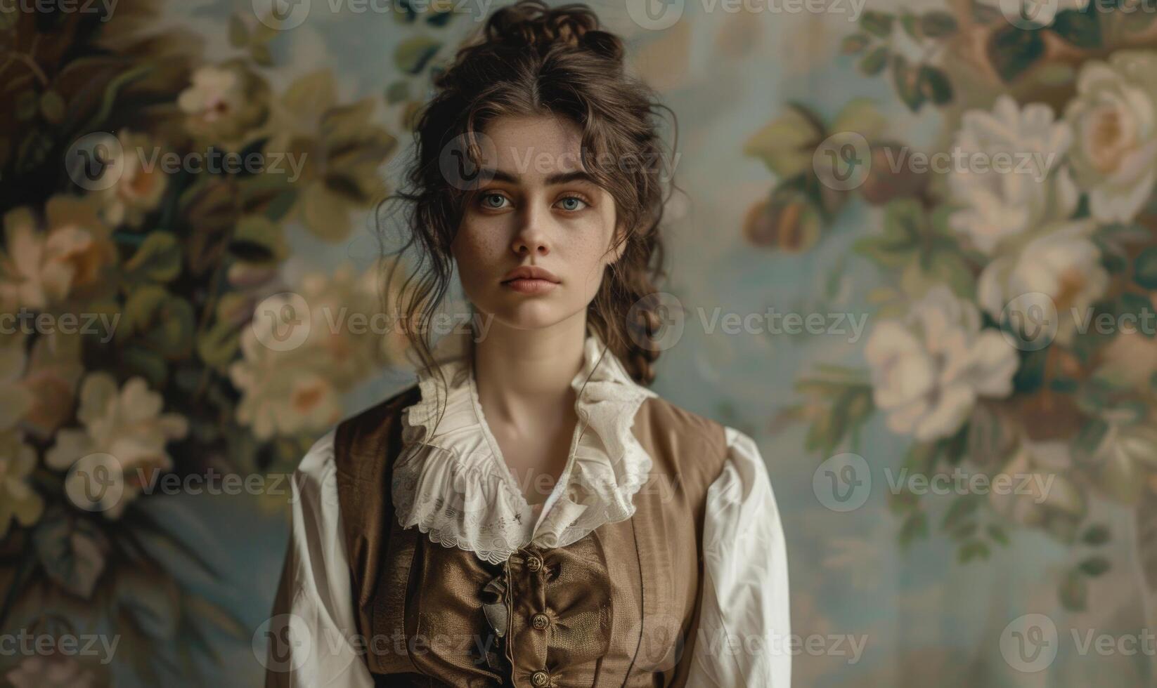 AI generated Beautiful young woman in a vintage interior. Beauty, fashion. photo