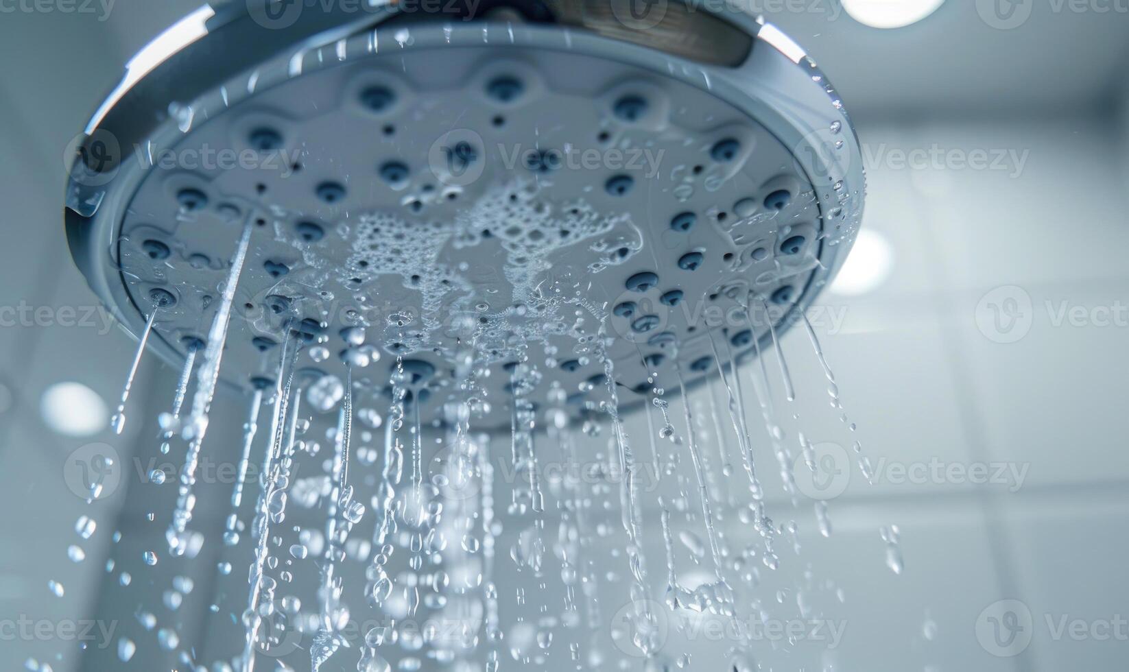 AI generated Shower head with water drops. Shower head with running water photo